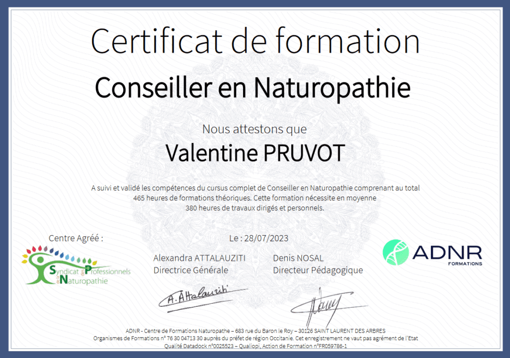 Certificat naturopathie
